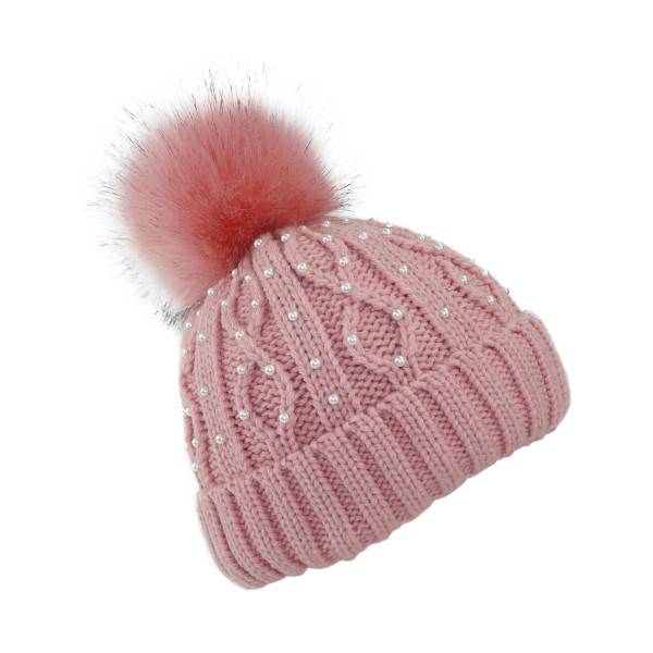 Sonia Originelli Winter Beanie Mütze Perlen Zopfmuster XL Bommel Teddyfell