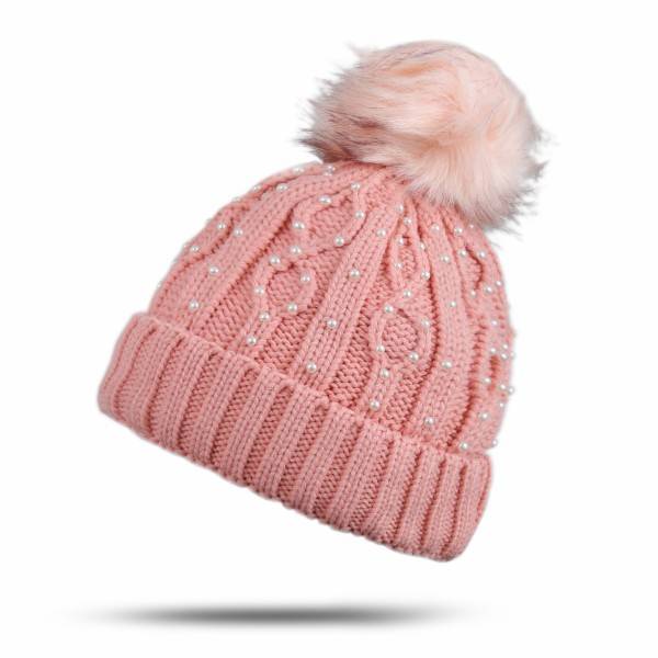 Sonia Originelli Winter Beanie Mütze Perlen Zopfmuster XL Bommel Teddyfell
