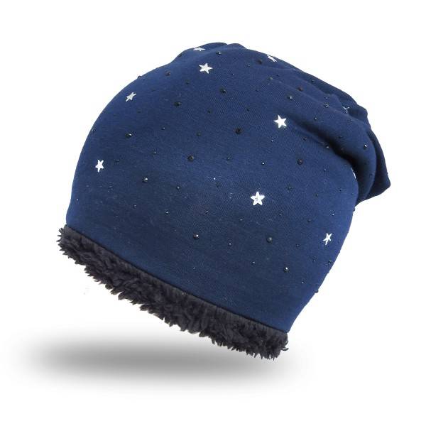 Sonia Originelli Winter Beanie Mütze "Strass Sternchen" Teddyfell Futter