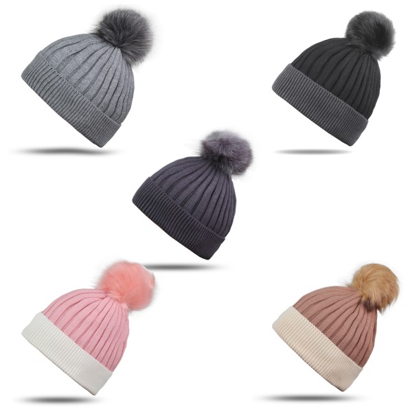 Sonia Originelli Winter Beanie Mütze "Zweiton" Kunstfell Bommel