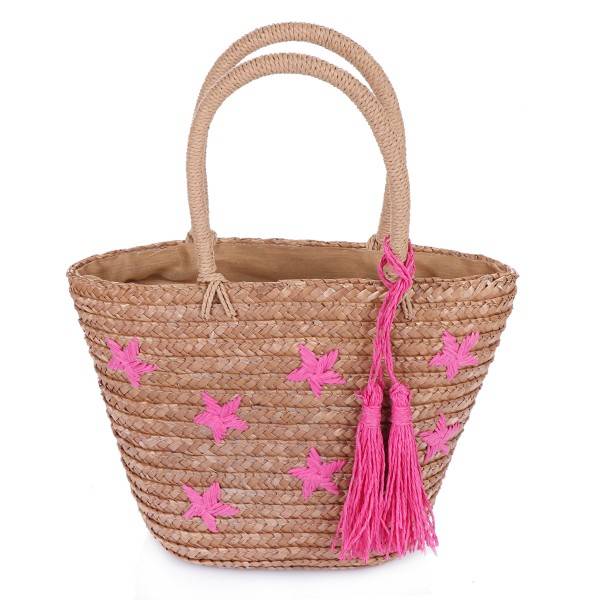 Sonia Originelli XS Korbtasche "Mini Sterne" Stickerei Quastenverzierung Shopper Sommer