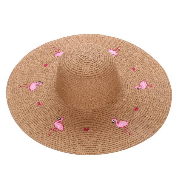 Sonia Originelli XXL Strohhut "Flamingo" Stickerei Herz Damen Sommerhut Strand