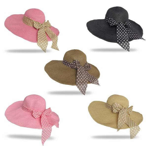 Sonia Originelli XXL Strohhut Strandhut Schleife Punkte Damen