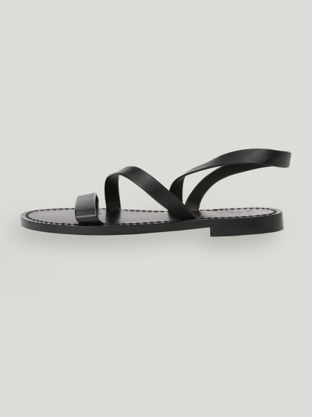 Sosue Flache Sandalen Aus Leder Black NEW