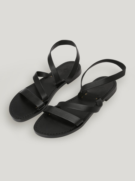 Sosue Flache Sandalen Aus Leder Black NEW