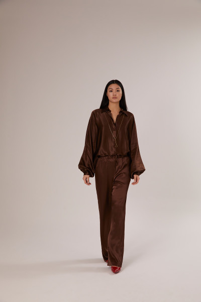 Sosue Pants Satin Shiny Brown