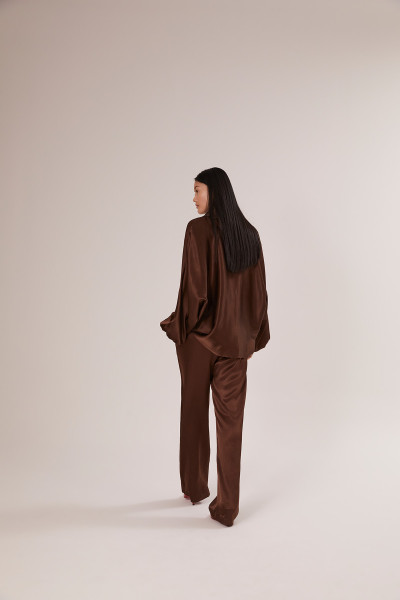 Sosue Pants Satin Shiny Brown
