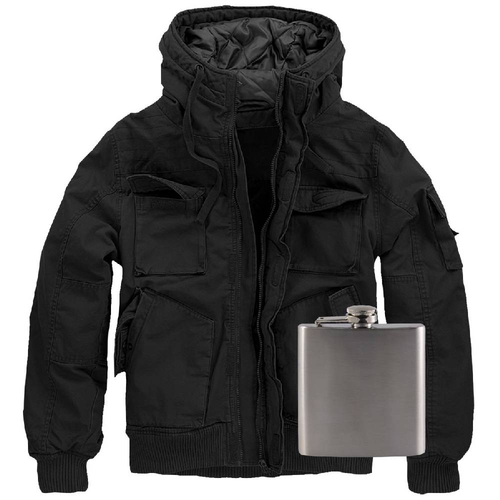 Spass Kostet Army Look Herbst Winter Jacke mit Kapuze schwarz mit Flachmann