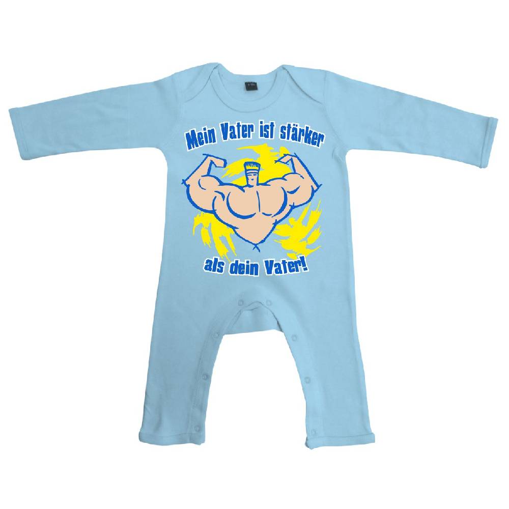 Spass Kostet Baby Body Strampler lang Sprüche Mein Vater ist stärker als dein Vater