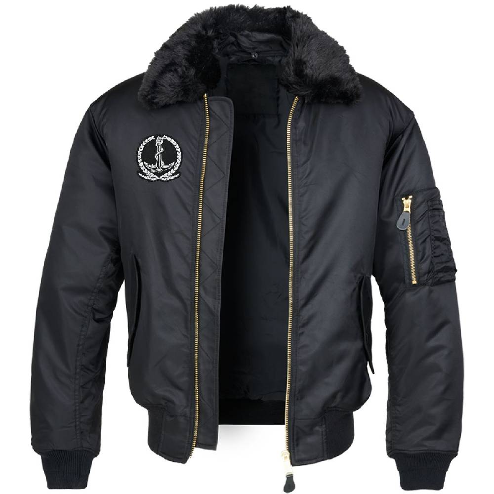 Spass Kostet Bomberjacke mit Fellkragen Hafen und Anker