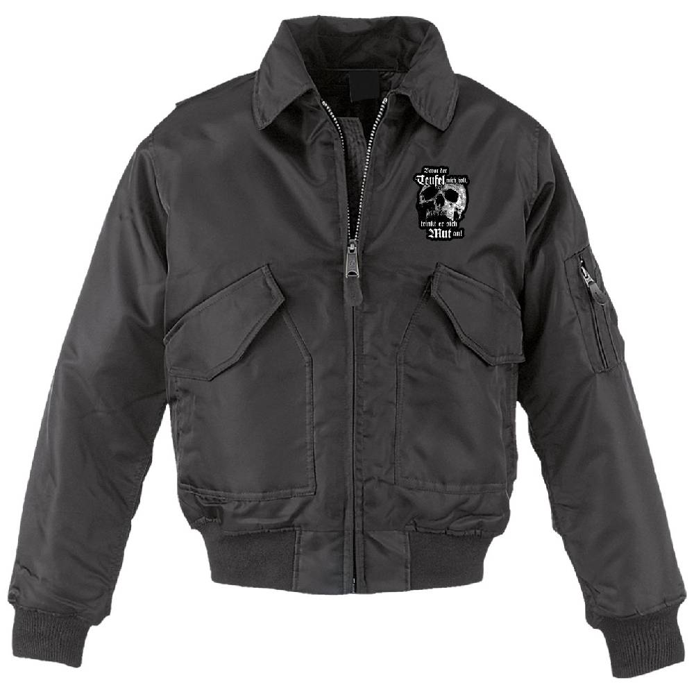 Spass Kostet CWU Bomberjacke mit Kragen Bevor der Teufel mich holt trinkt er sich Mut an