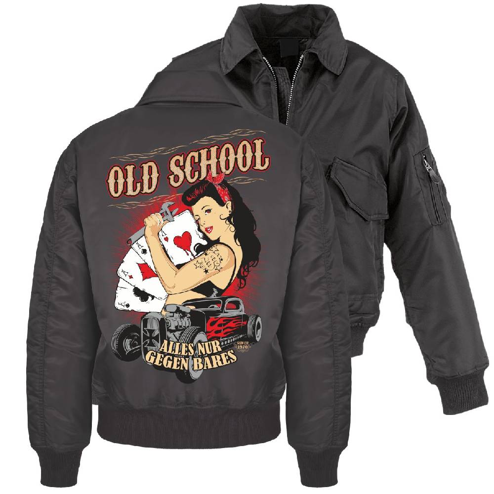 Spass Kostet CWU Bomberjacke mit Kragen Oldschool Rockn Roll