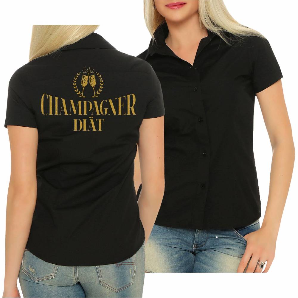 Spass Kostet Damen Bluse Hemd Kurzarm Champagner Diät in GOLD