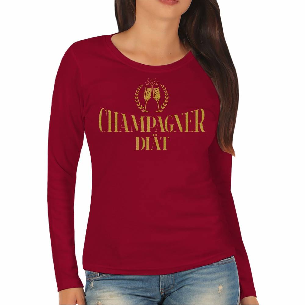 Spass Kostet Damen Langarmshirt Longsleeve Champagner Diät in GOLD