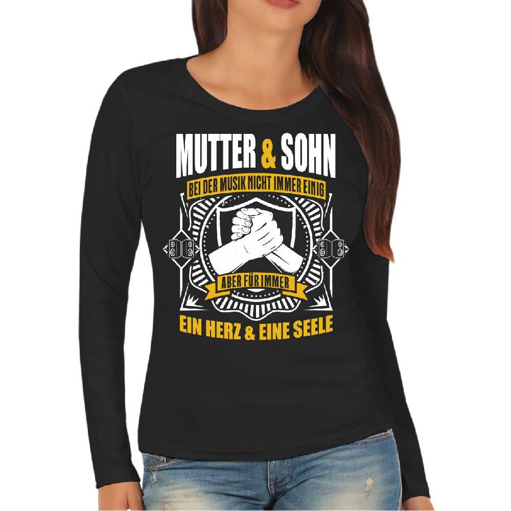 Spass Kostet Damen Langarmshirt Longsleeve Mutter Sohn Bei Musik nicht immer einig