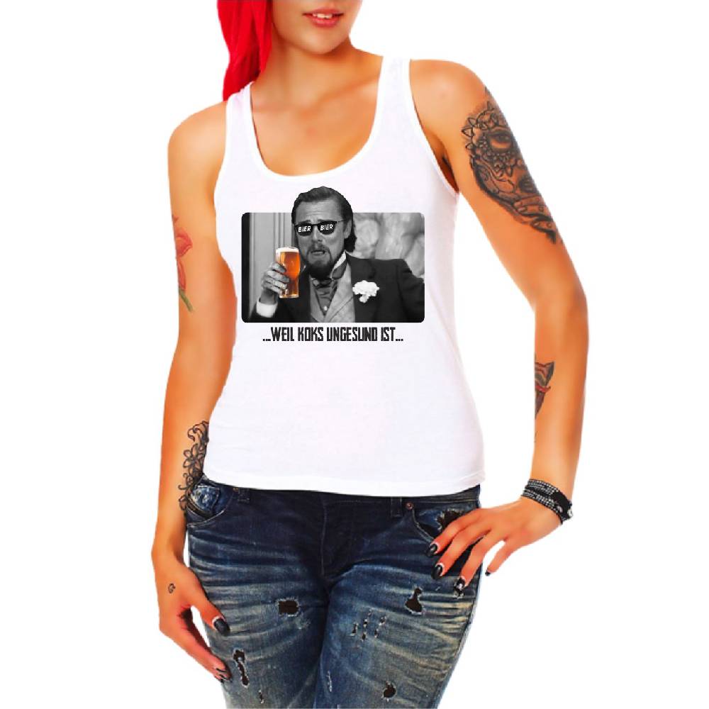 Spass Kostet Damen Tank Top BIER weil Koks ungesund ist SCHWARZE SCHRIFT