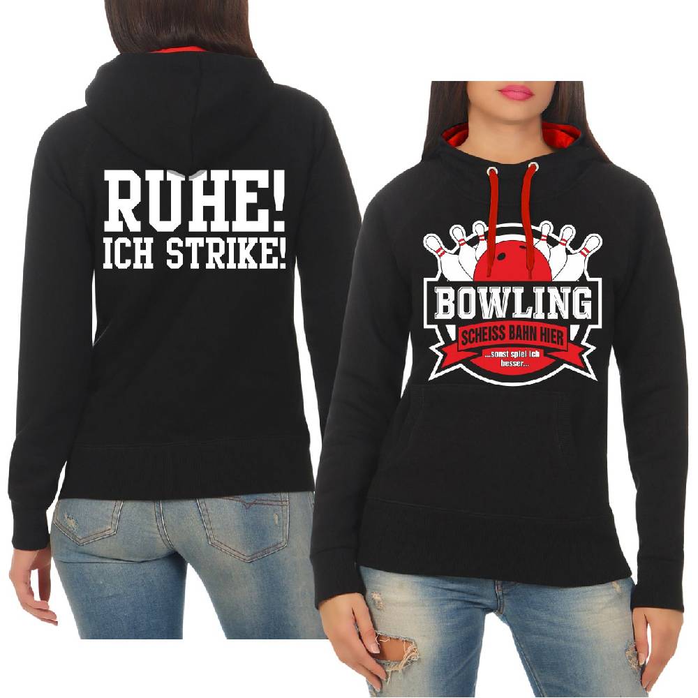 Spass Kostet Frauen Kapu Bowling lustiges Motiv mit Pins und Strikes