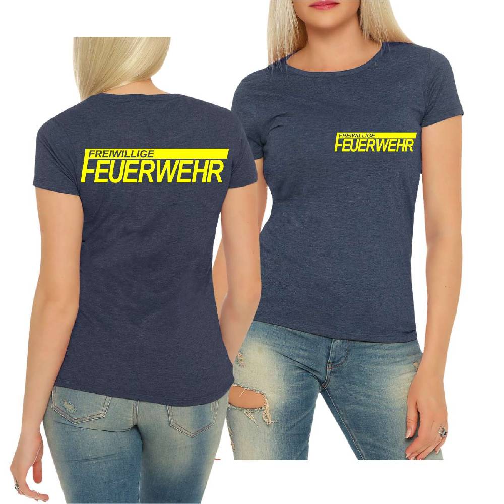Spass Kostet Frauen Mädchen TShirt Freiwillige Feuerwehr mit NEONGELB Druck