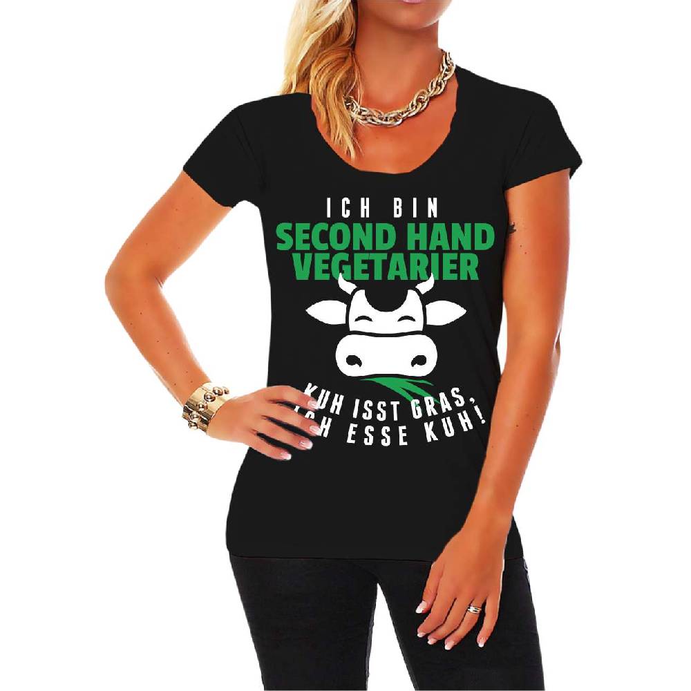 Spass Kostet Frauen Shirt Second Hand Vegetarier Kuh isst Gras ich esse Kuh