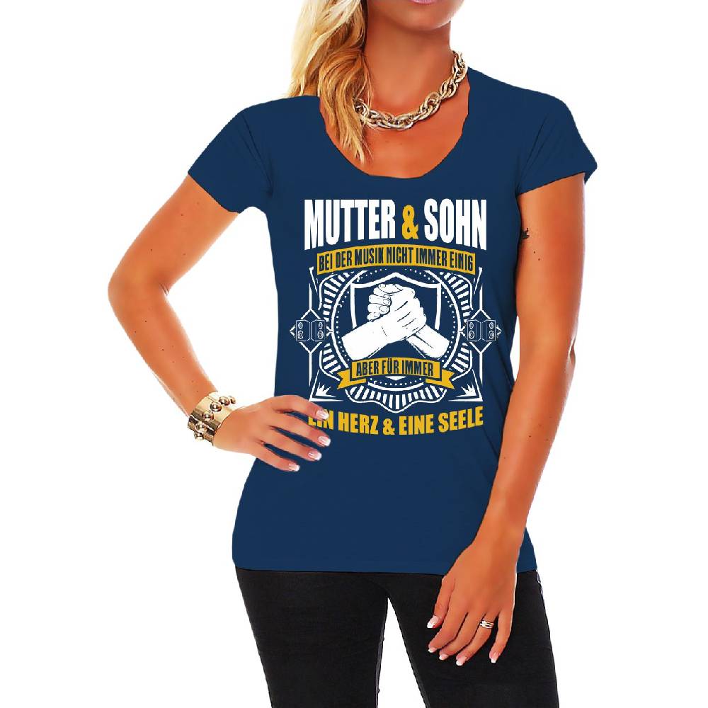 Spass Kostet Frauen T-Shirt Mutter Sohn Bei Musik nicht immer einig