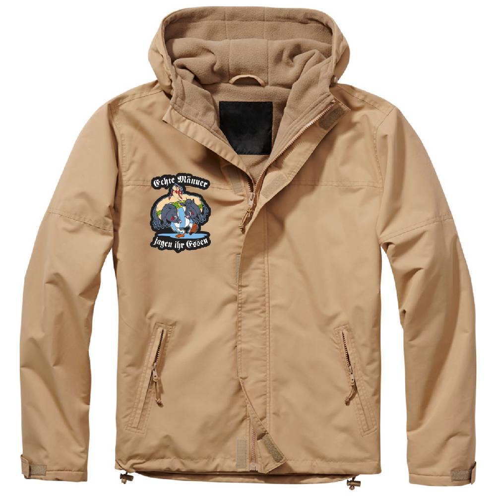 Spass Kostet Gefütterter Windbreaker Jacke mit Aufnäher Echte Männer jagen ihr Essen