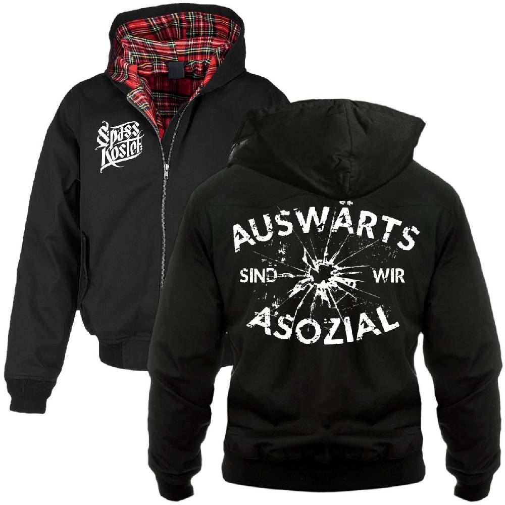 Spass Kostet Harrington Jacke mit Kapuze Auswärts sind wir Asozial Spass Kostet Harrington Jacke mit Kapuze Auswärts sind wir Asozial