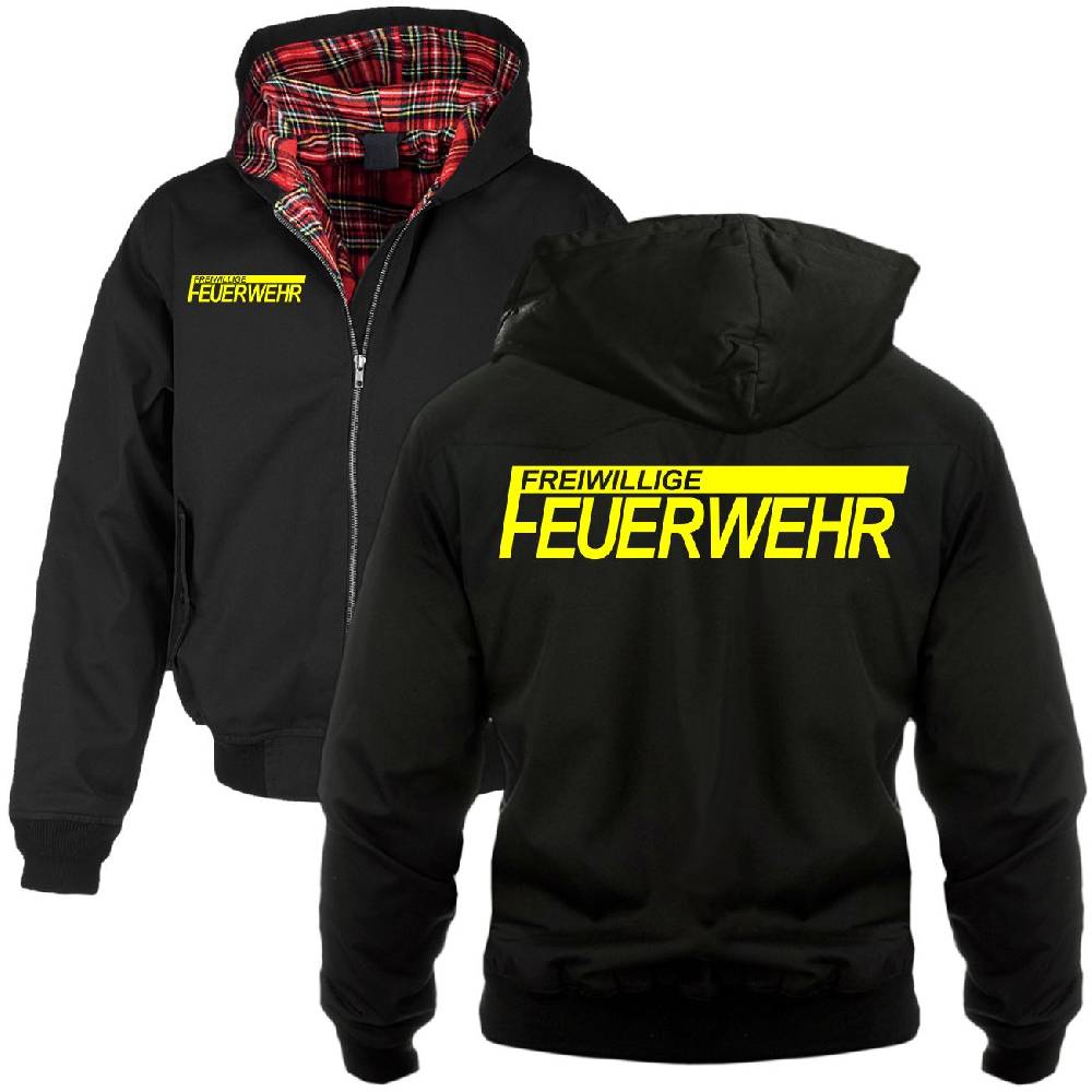 Spass Kostet Harrington Jacke mit Kapuze FFW Freiwillige Feuerwehr NEONGELBER Druck