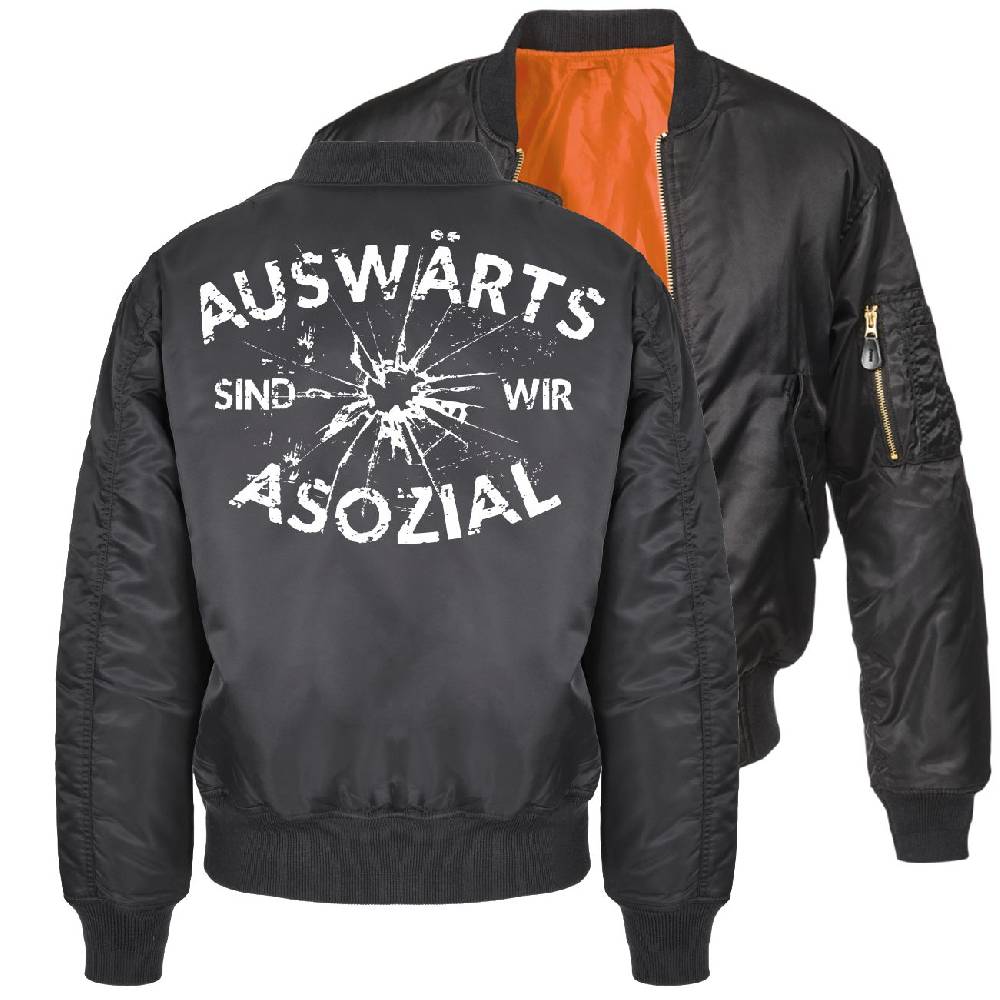 Spass Kostet Herren Bomberjacke Pilotenjacke Auswärts sind wir asozial Spass Kostet Herren Bomberjacke Pilotenjacke Auswärts sind wir asozial