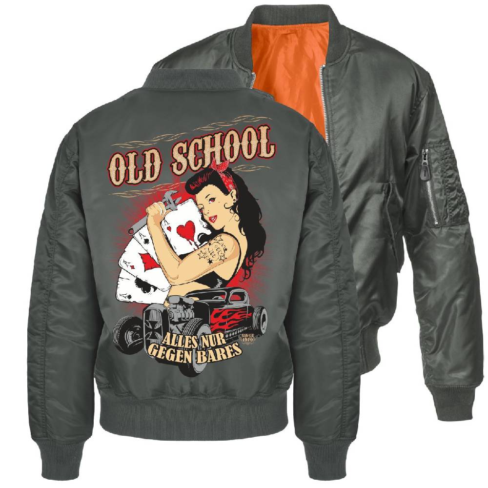Spass Kostet Herren Bomberjacke Pilotenjacke Oldschool Rockn Roll Größe S bis 7XL
