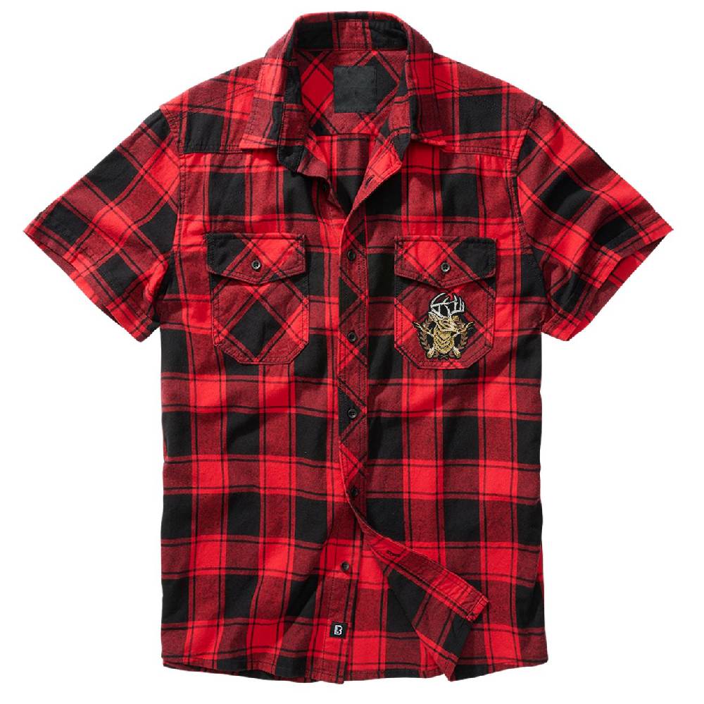 Spass Kostet Herren Karo Kurzarm Hemd Jäger Förster Hirsch Motiv Grösse M bis 7XL