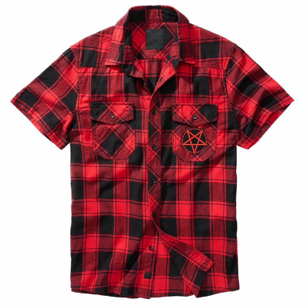 Spass Kostet Herren Karo Kurzarm Hemd Pentagramm satan 666 Grösse M bis 7XL