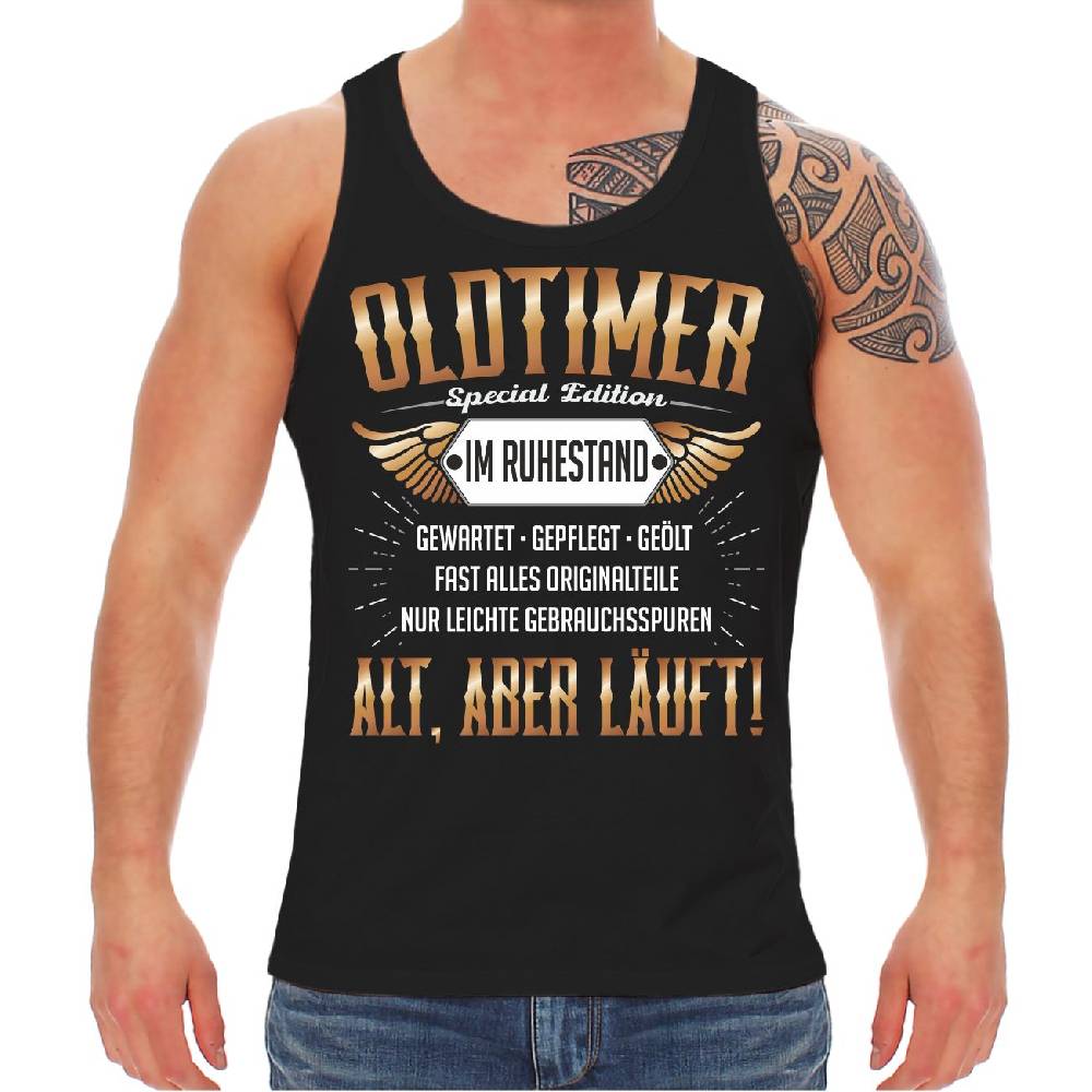 Spass Kostet Herren Trägershirt ärmellos Tank Top Oldtimer alt aber läuft in schwarz
