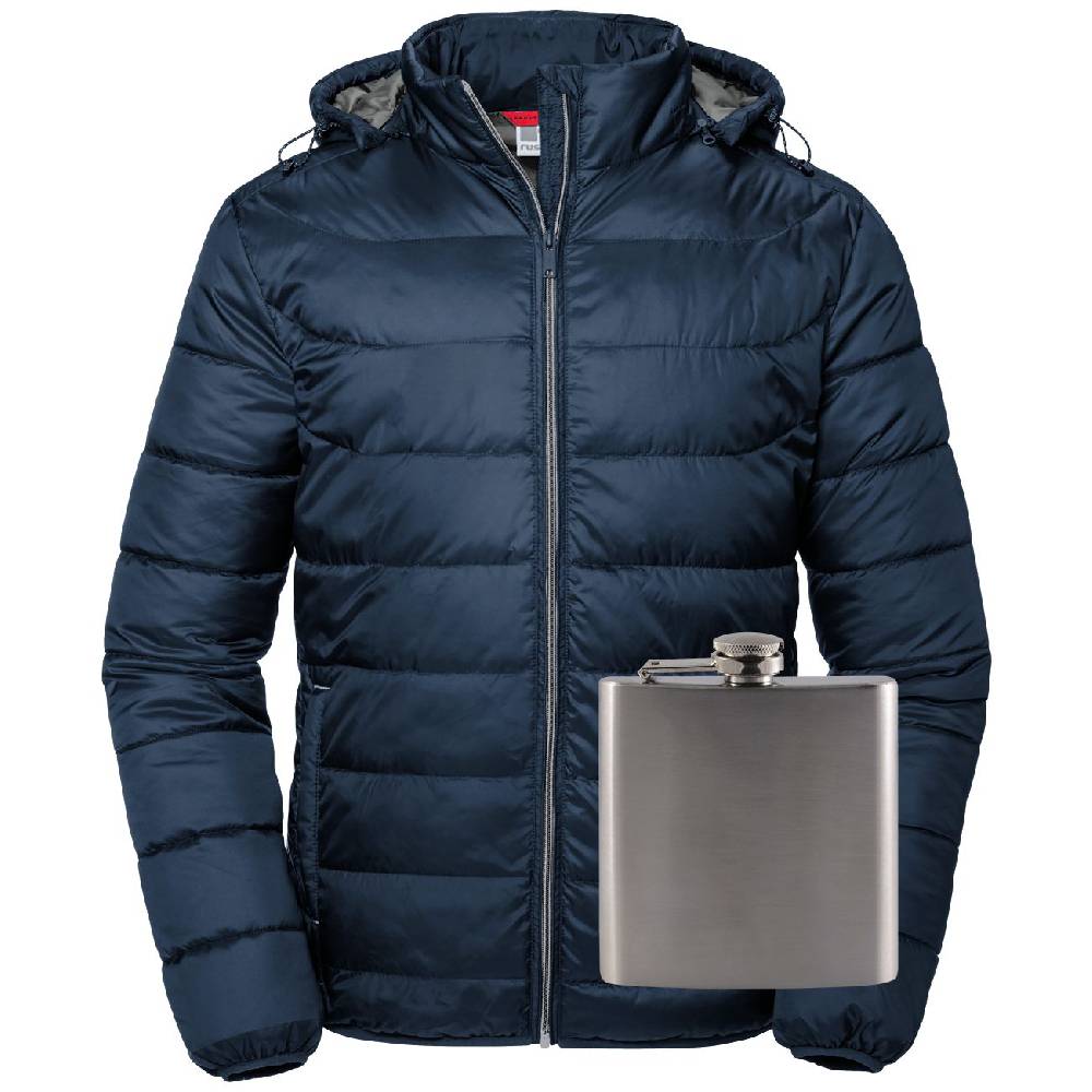 Spass Kostet Herren Winterjacke mit abnehmbarer Kapuze UNBEDRUCKT dunkelblau mit Flachmann Grösse M bis 4XL