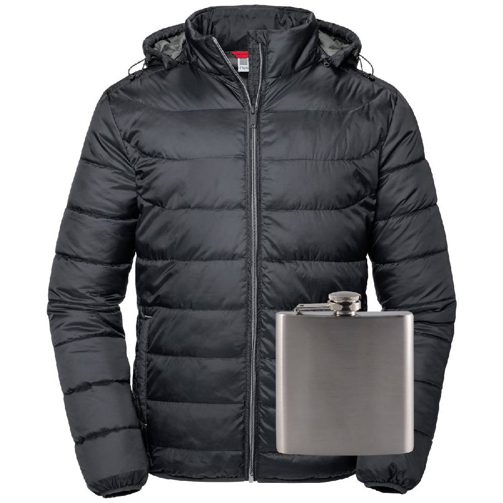 Spass Kostet Herren Winterjacke mit abnehmbarer Kapuze UNBEDRUCKT schwarz mit Flachmann Grösse M bis 4XL
