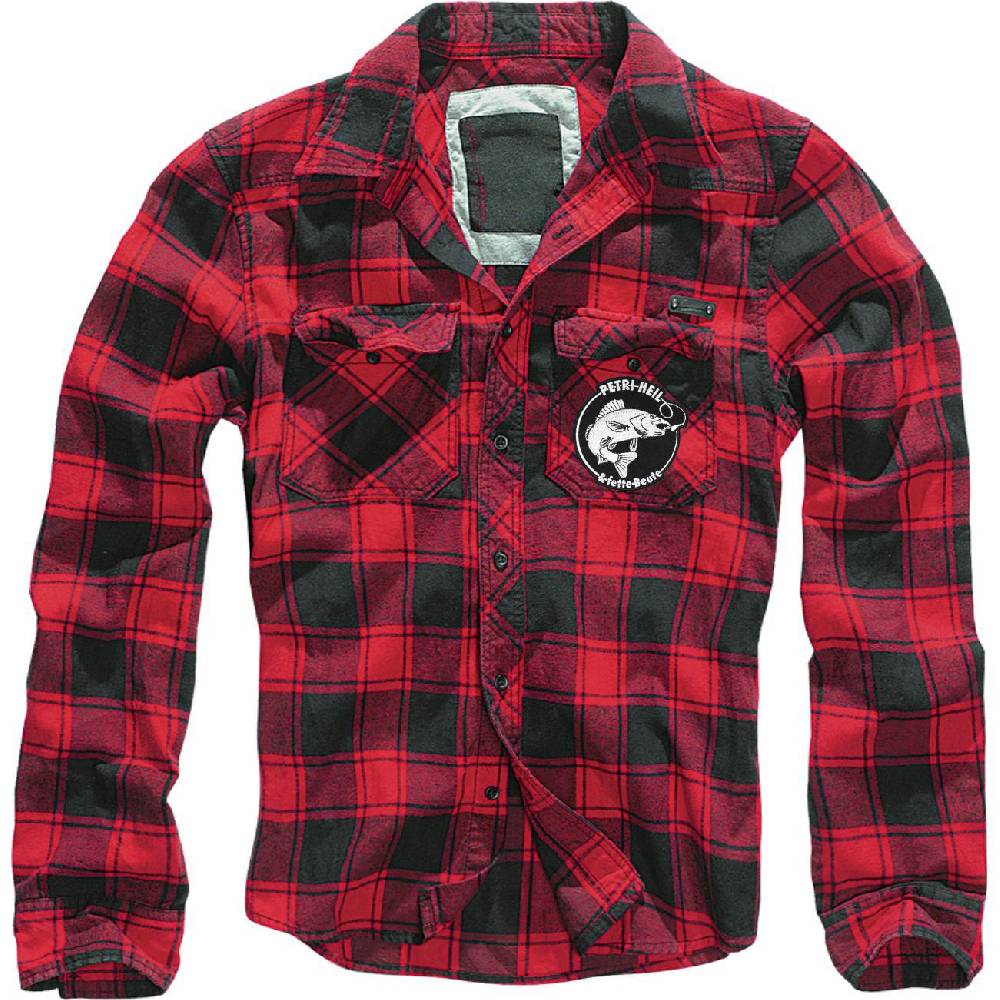 Spass Kostet Holzfällerhemd kariert Hemd mit Aufnäher Angler Petri Heil und fette Beute