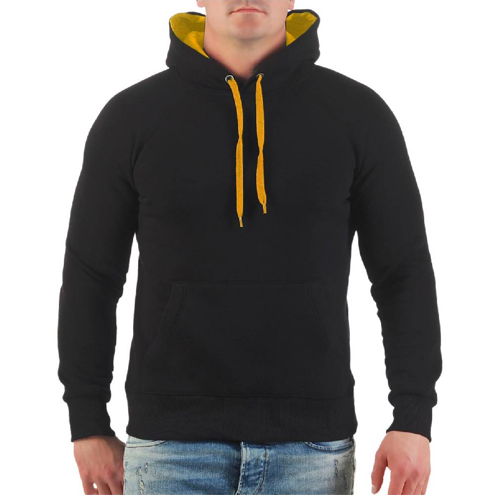 Spass Kostet Kapuzenpullover Hoody schwarz mit gelber Kapuze und Kordeln Grösse S bis XXXL