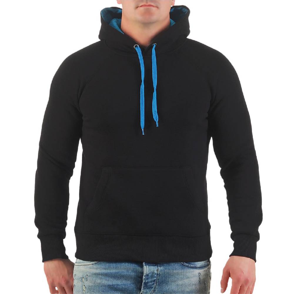 Spass Kostet Kapuzenpullover Hoody schwarz mit hellblauer Kapuze und Kordeln Grösse S bis XXXL