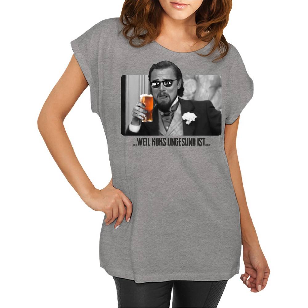 Spass Kostet Longshirt Damen weit geschnitten BIER weil Koks ungesund ist SCHWARZE SCHRIFT