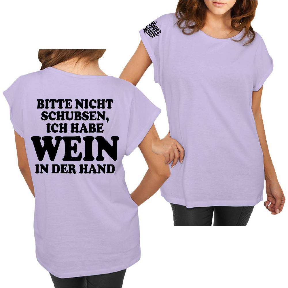 Spass Kostet Longshirt Damen weit geschnitten Bitte nicht schubsen habe WEIN in der Hand
