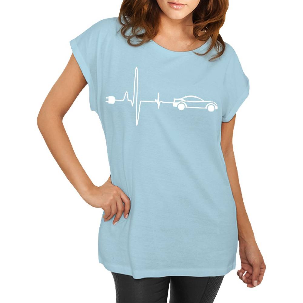 Spass Kostet Longshirt Damen weit geschnitten Herzschlag E-Auto