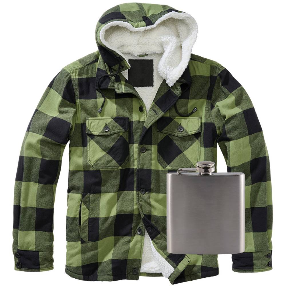 Spass Kostet Lumberjacket mit Kapuze und Fell UNBEDRUCKT oliv/schwarz mit Flachmann