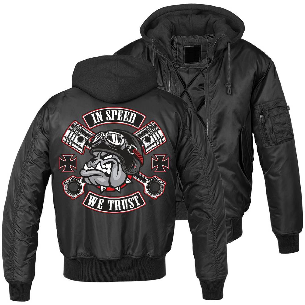 Spass Kostet MA1 Bomberjacke mit Kapuze gefüttert Winter Version In Speed we Trust Rockn Roll