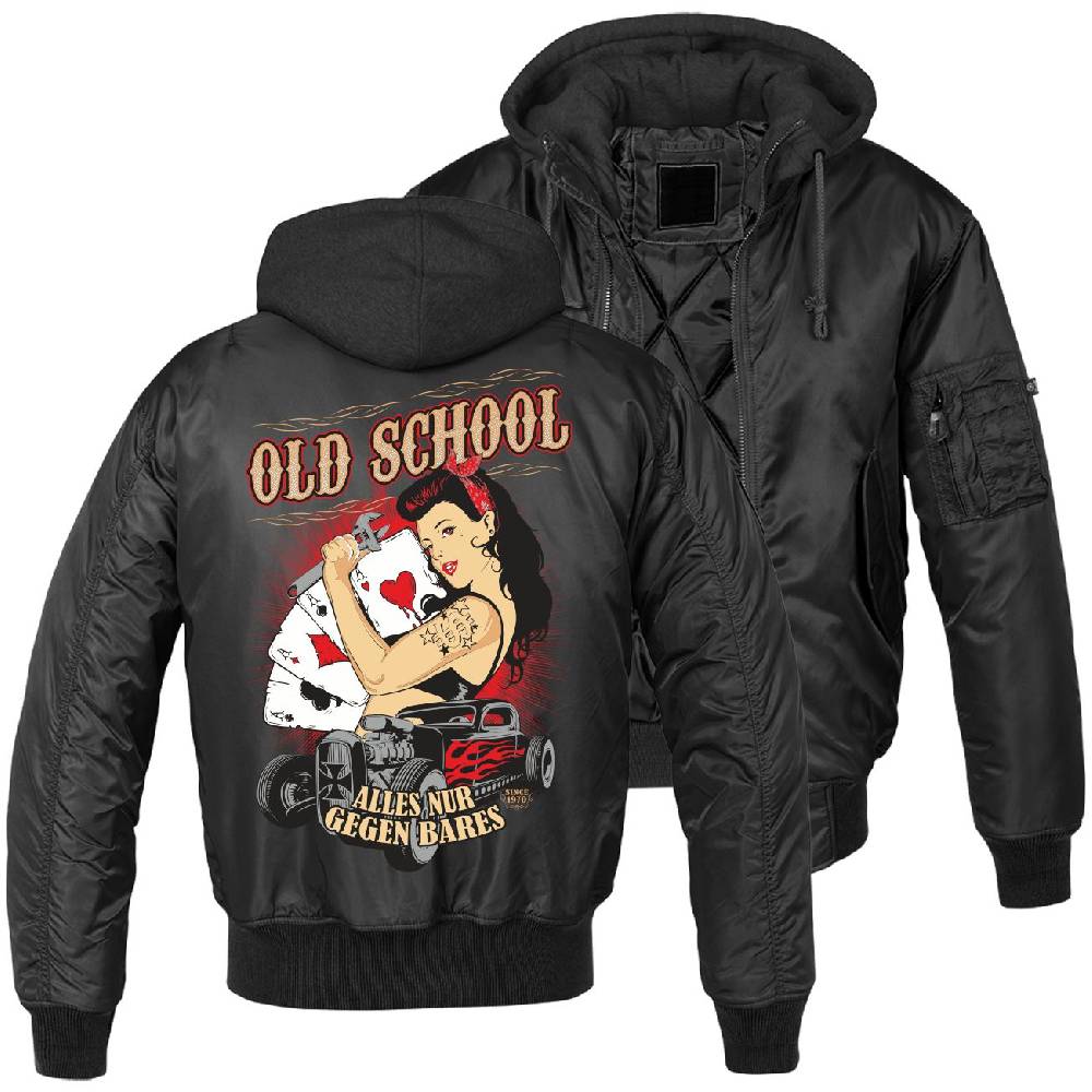 Spass Kostet MA1 Bomberjacke mit Kapuze gefüttert Winter Version Oldschool Rockn Roll Größe S bis 7XL