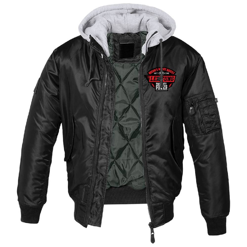 Spass Kostet MA1 Bomberjacke mit Kapuze gefüttert Winter Version DIESEL POWER Spruch