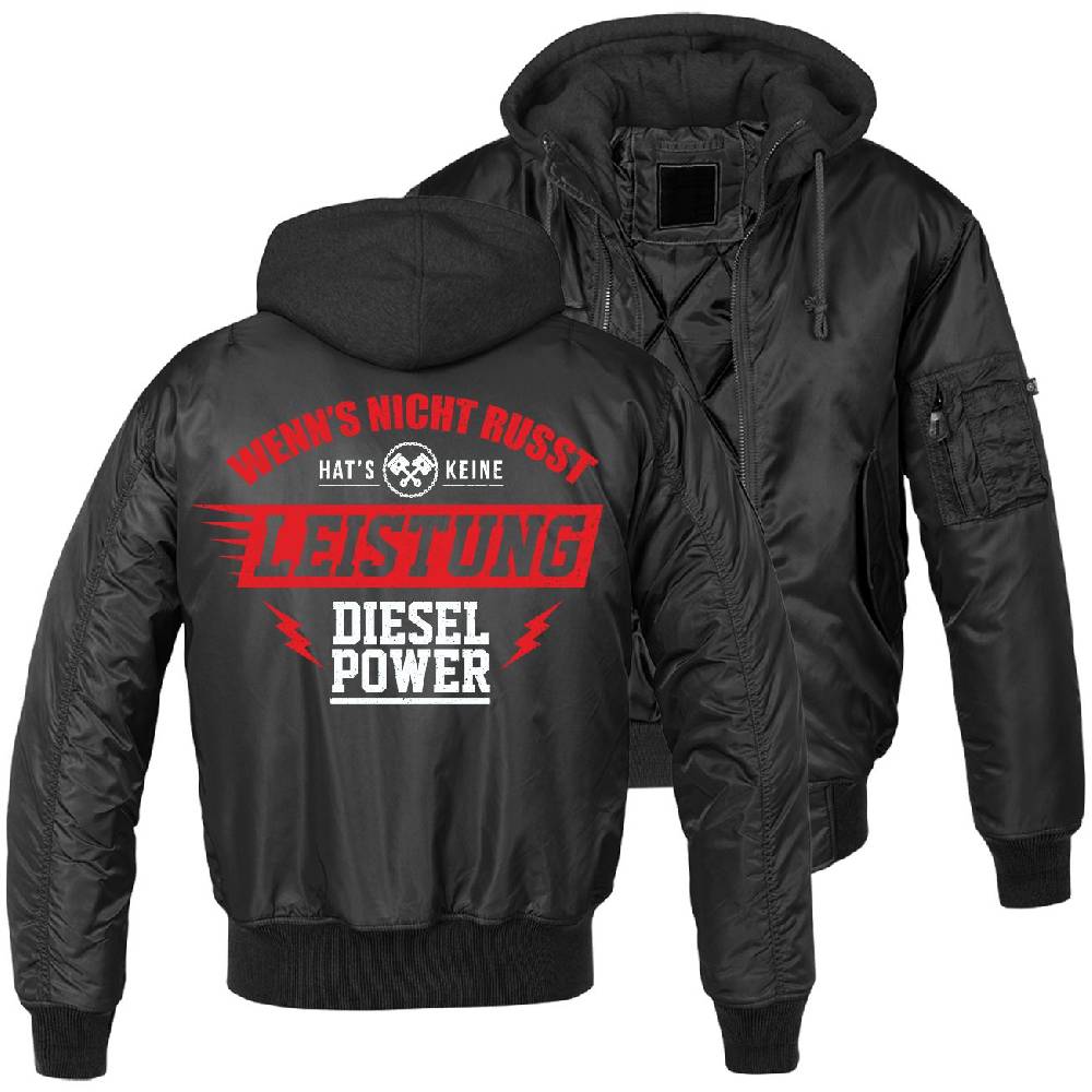 Spass Kostet MA1 Bomberjacke mit Kapuze gefüttert Winter Version DIESEL POWER Auto Tuning