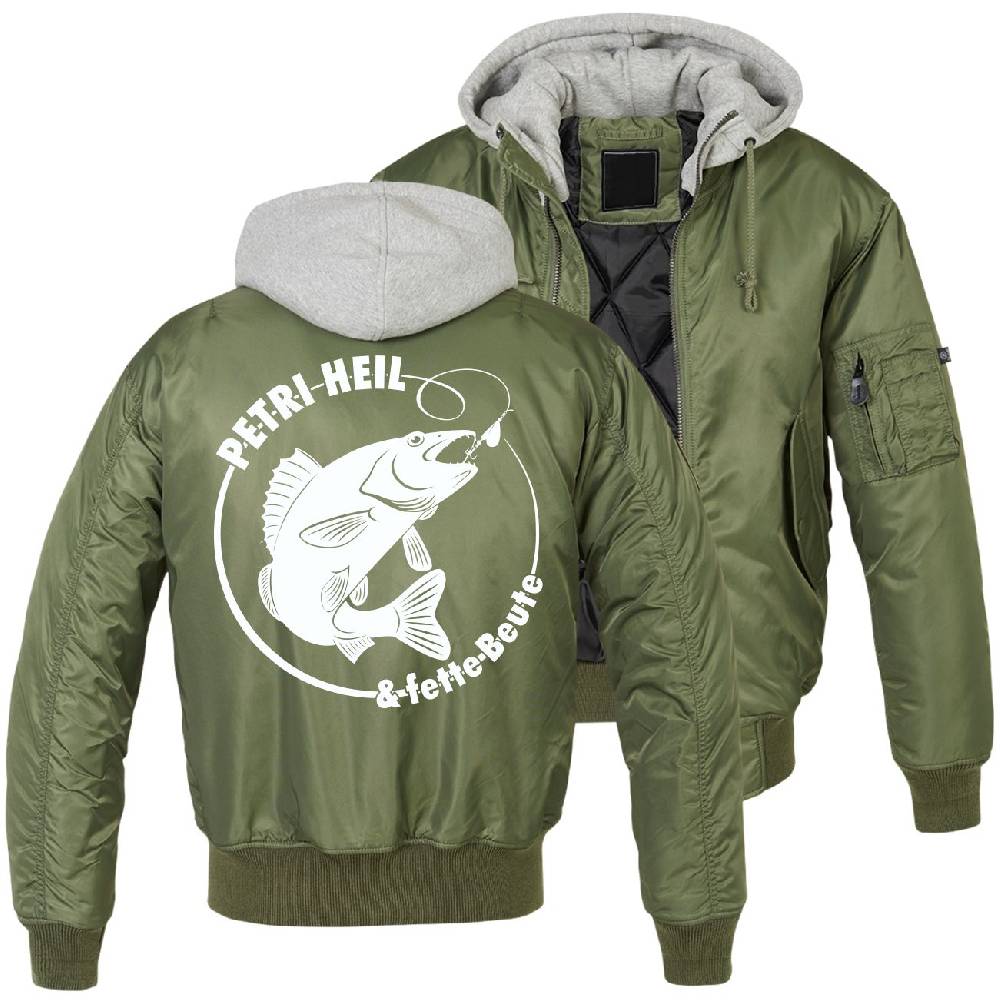Spass Kostet MA1 Bomberjacke mit Kapuze gefüttert Winter Version ANGLER Größe S bis 7XL