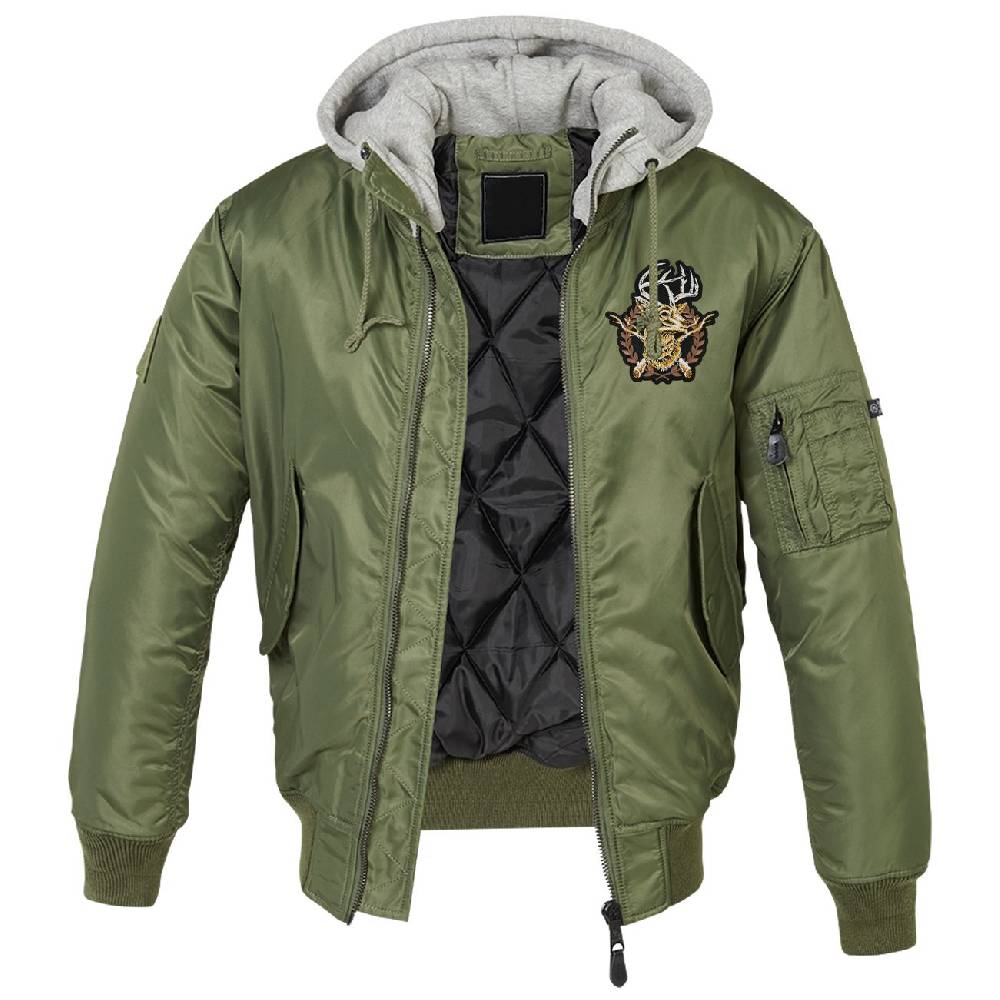 Spass Kostet MA1 Bomberjacke mit Kapuze gefüttert Winter Version Jäger Hirsch Geweih