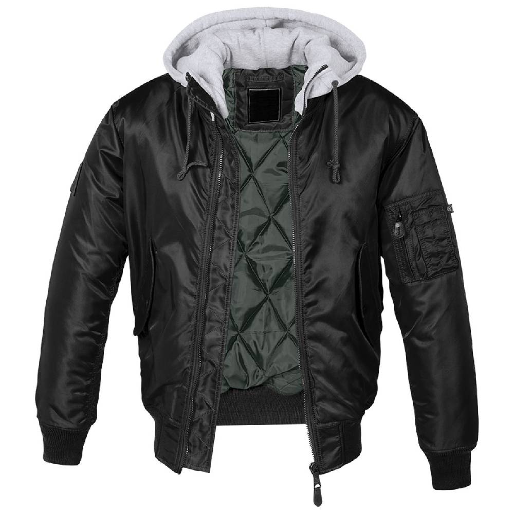 Spass Kostet MA1 Bomberjacke mit Kapuze gefüttert Winter Version UNBEDRUCKT schwarz/grau
