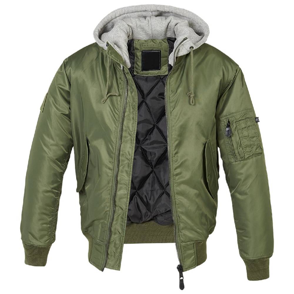 Spass Kostet MA1 Bomberjacke mit Kapuze gefüttert Winter Version UNBEDRUCKT oliv/grau