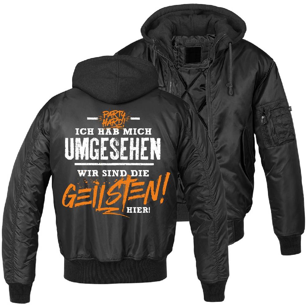 Spass Kostet MA1 Bomberjacke mit Kapuze gefüttert Winter Version Wir sind die GEILSTEN hier